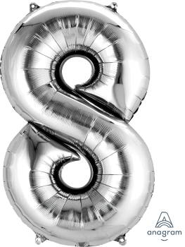 Balónek fóliový narozeniny číslo 8 stříbrný 86 cm
